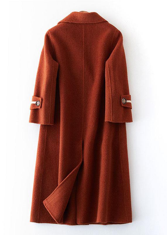 Chocolate Woolen Coats Long Coat Double Breast Woolen Outwear Notched