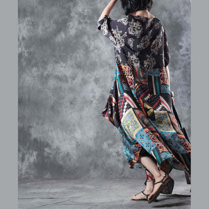 Silk Dress O Neck Asymmetric Silk Dress Short Sleeve Baggy Dresses