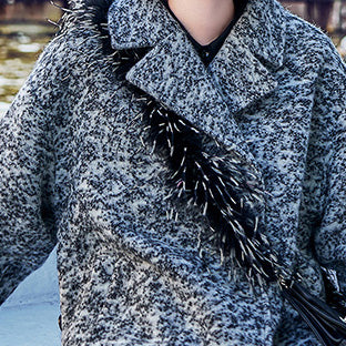 Gray Wool Coat Loose Fitting Notched Long Coat Side Open Coat