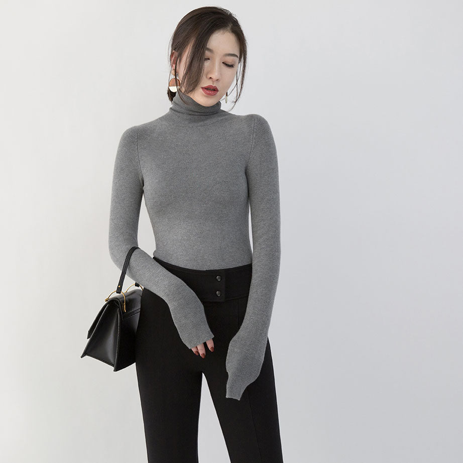 Gray Winter Sweater Loose Fitting High Neck Knitted Sweaters