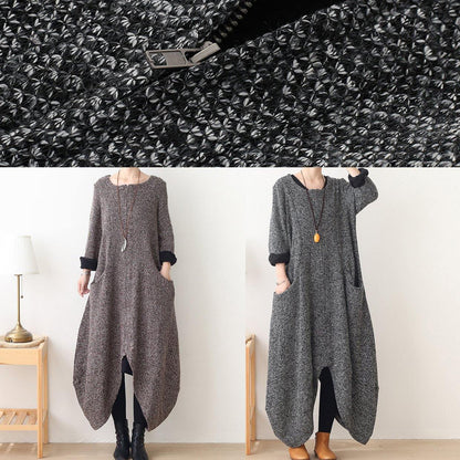 Gray Woolen Coats Oversized Winter Coat V Neck Asymmetric Winter Coats