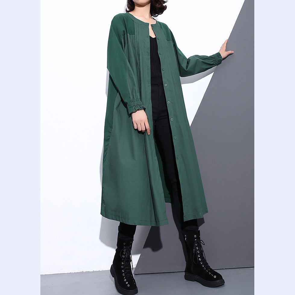 Green Coat Stand Collar Winter Coat Pockets Patchwork Coats