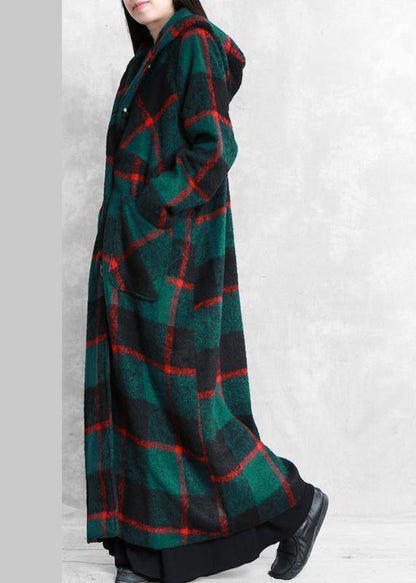 Green Plaid Woolen Coat Winter Coat Coats Notched Button