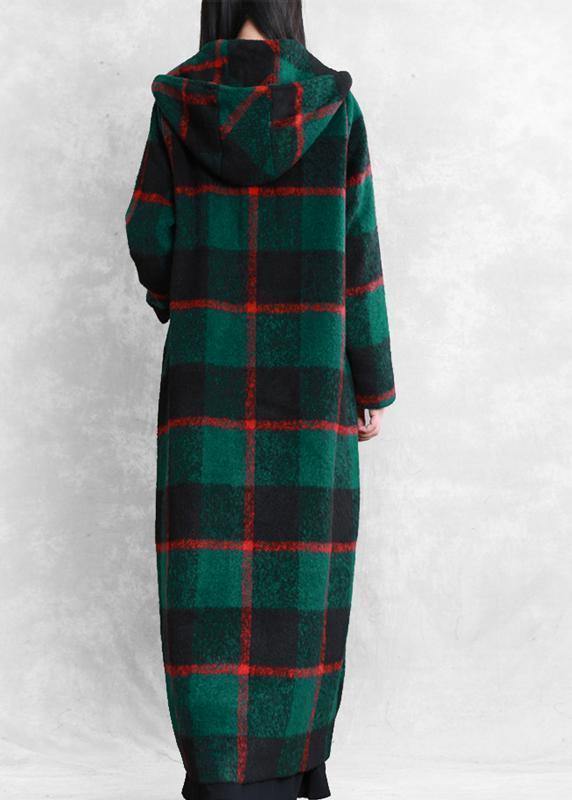 Green Plaid Woolen Coat Winter Coat Coats Notched Button