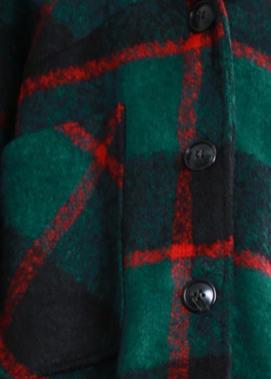 Green Plaid Woolen Coat Winter Coat Coats Notched Button
