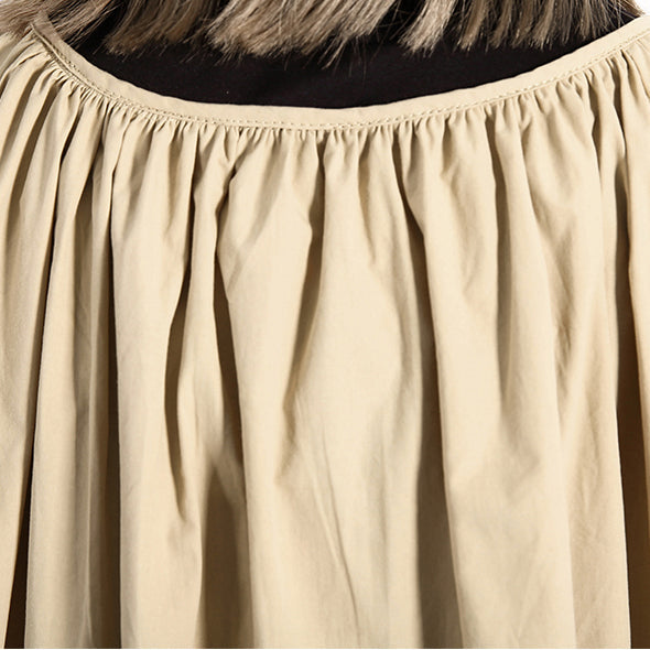 Khaki Long Cotton Blended Dress Turtleneck Caftans Front Side Open False Two Pieces Kaftans