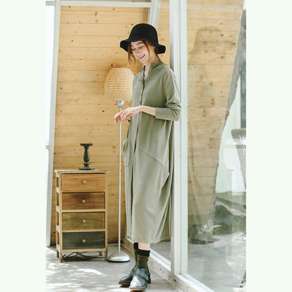 Light Green Knit Dresses Clothing Stand Collar Winter Dresses Asymmetric Pockets Pullover