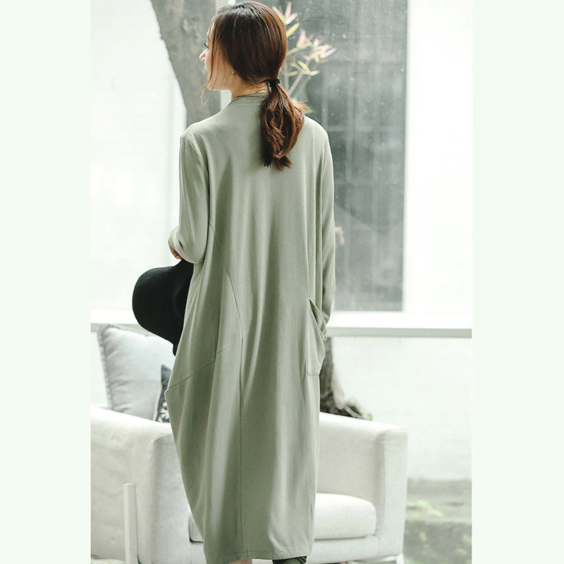 Light Green Knit Dresses Clothing Stand Collar Winter Dresses Asymmetric Pockets Pullover