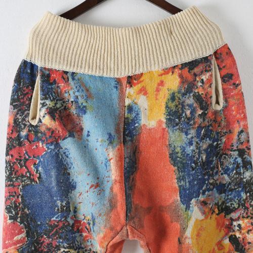 Orange Prints Sweater Cardigans and Elastic Waist Knit Pants Two Pieces