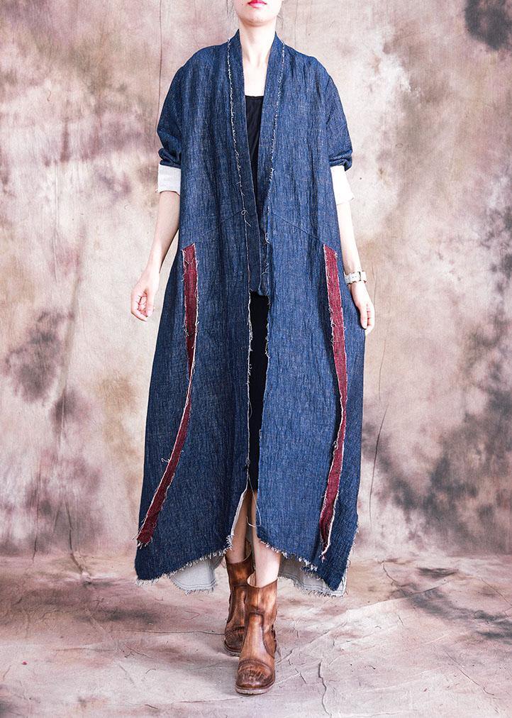 Oversize Coats Fall Outwear Blue Patchwork Asymmetric Coats
