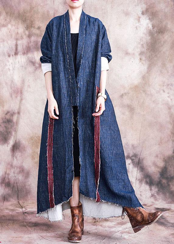 Oversize Coats Fall Outwear Blue Patchwork Asymmetric Coats