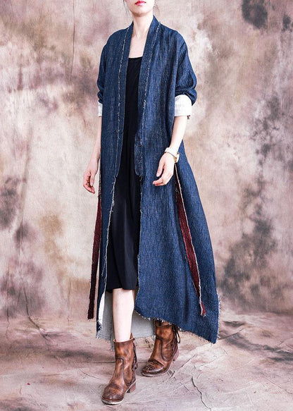Oversize Coats Fall Outwear Blue Patchwork Asymmetric Coats