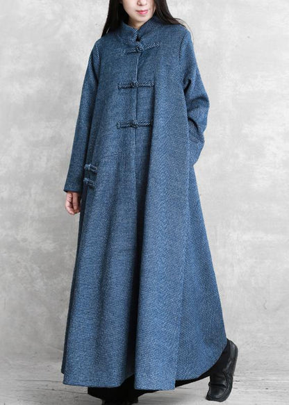 Jackets & Coat Blue Stand Collar Asymmetric Woolen Coats