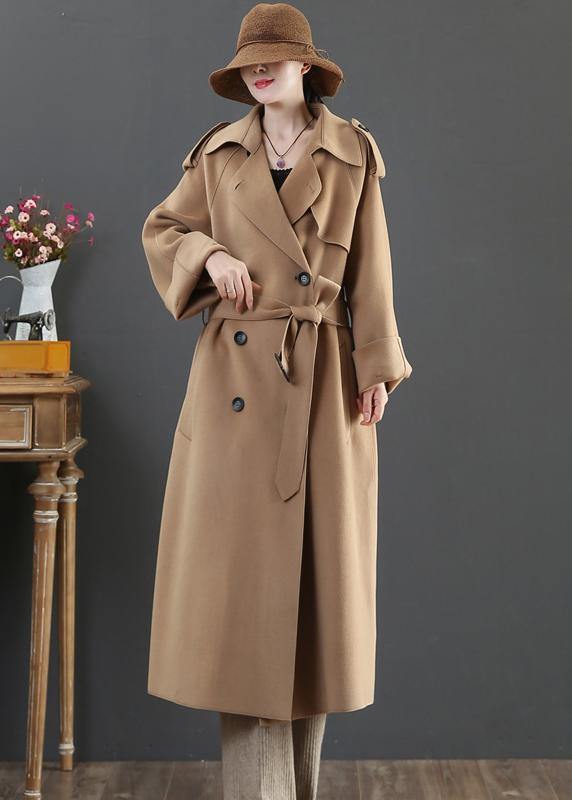 Clothing Long Winter Woolen Outwear Brown Lapel Double Breast Wool Coat for Woman