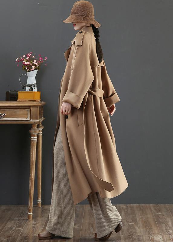 Clothing Long Winter Woolen Outwear Brown Lapel Double Breast Wool Coat for Woman