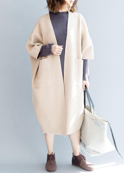 Clothing Maxi Coat Fall Coats Beige Batwing Sleeve Woolen Overcoat