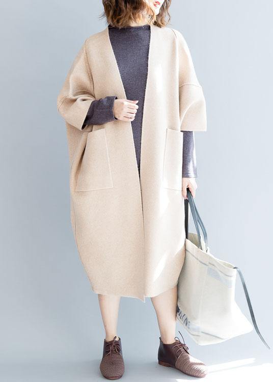 Clothing Maxi Coat Fall Coats Beige Batwing Sleeve Woolen Overcoat