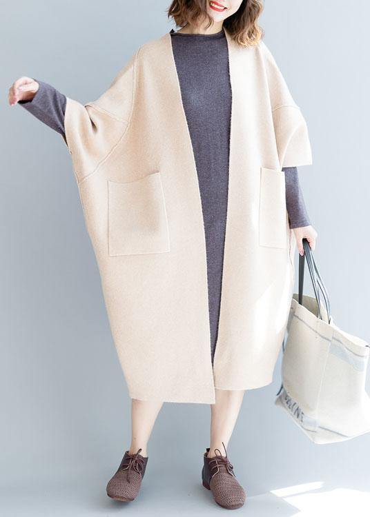 Clothing Maxi Coat Fall Coats Beige Batwing Sleeve Woolen Overcoat