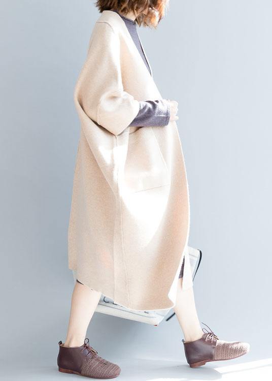 Clothing Maxi Coat Fall Coats Beige Batwing Sleeve Woolen Overcoat