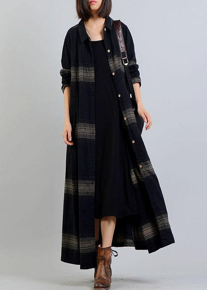 Clothing Trench Coat Fall Black Plaid Lapel Button Coats