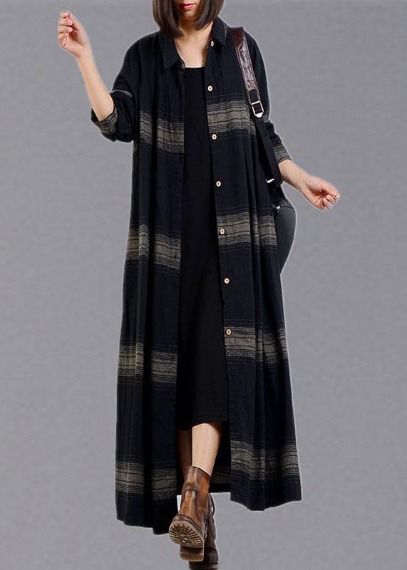 Clothing Trench Coat Fall Black Plaid Lapel Button Coats