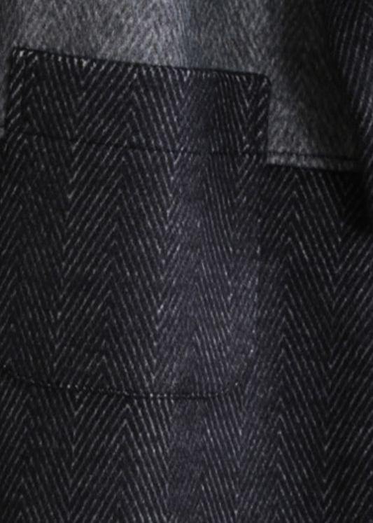 Long Coat Outwear Dark Gray Stand Collar Patchwork Woolen Overcoat