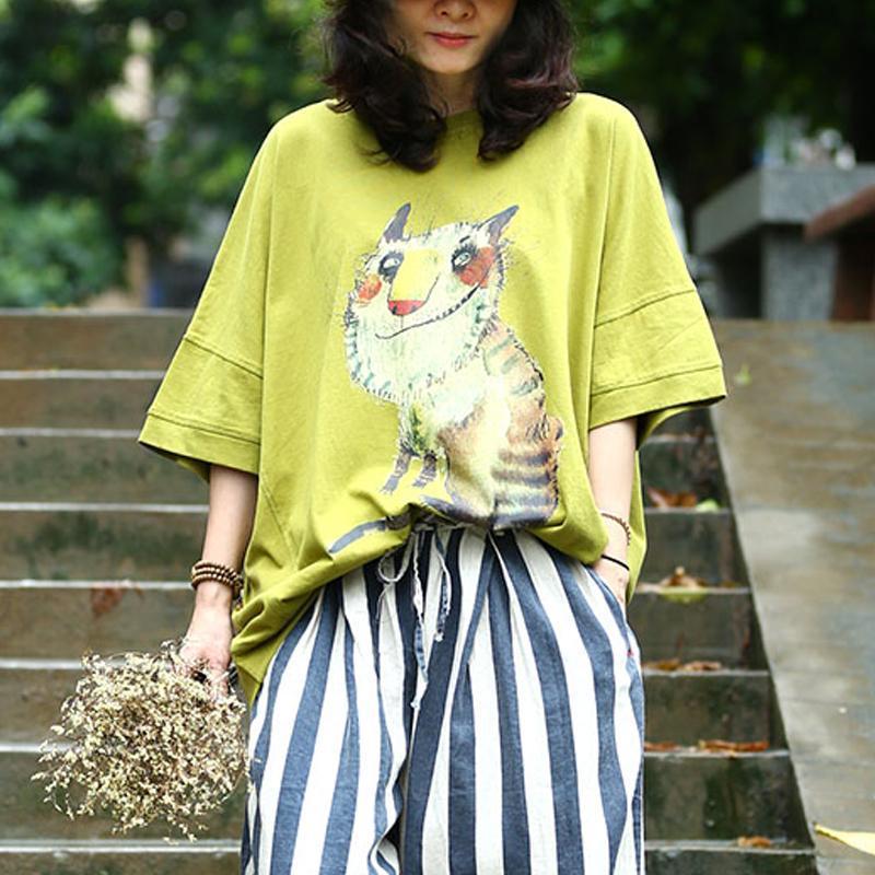 Pure Cotton Tops Animal Printing Loose Summer Blouse
