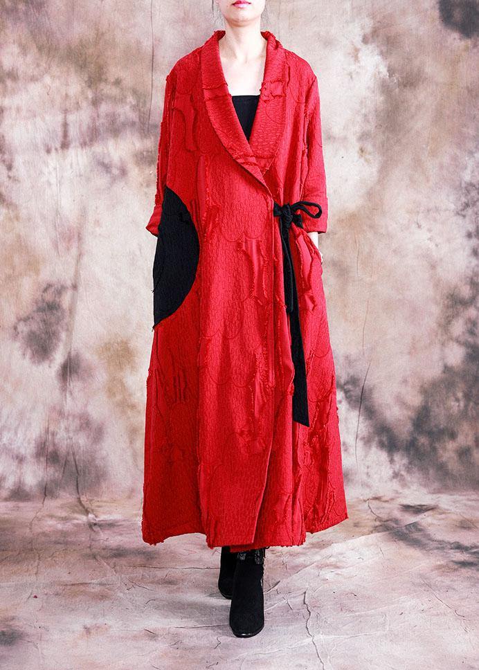 Long Fall Red Turn-down Collar Tie Waist Coat