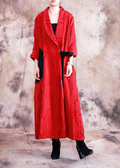 Long Fall Red Turn-down Collar Tie Waist Coat