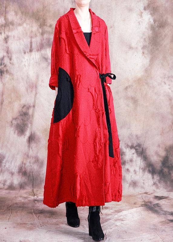 Long Fall Red Turn-down Collar Tie Waist Coat