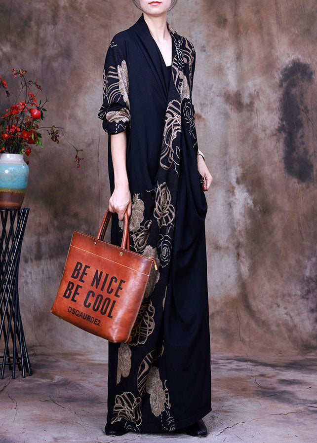 Vogue Colorblock Asymmetrical Print Chiffon Long Dress Spring