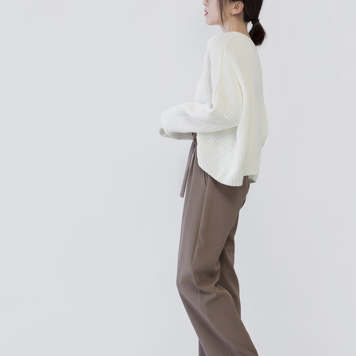 Warm Beige Knit Sweaters O Neck Baggy Batwing Sleeve Fall Blouse