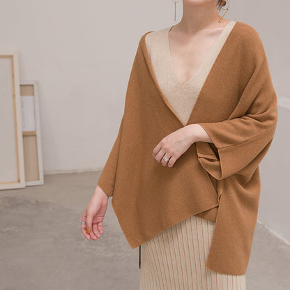 Warm Brown Sweaters Clothing Three Quarter Sleeve Knitted Tops Cardigan