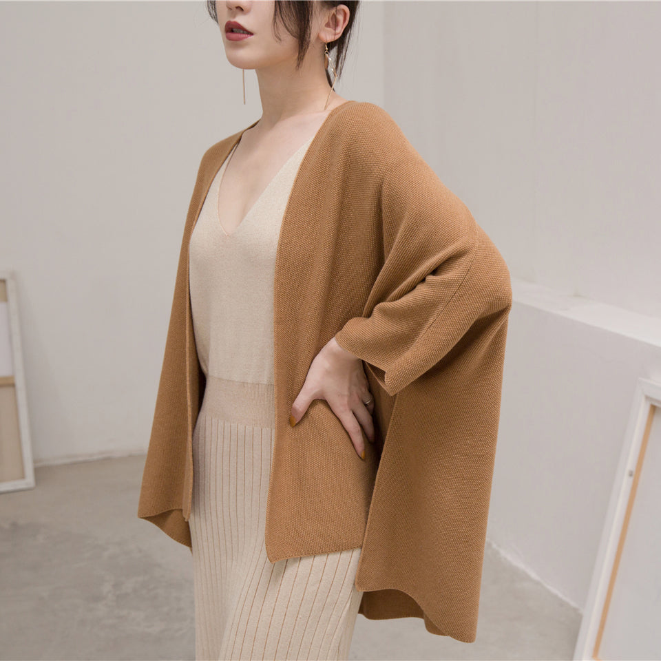 Warm Brown Sweaters Clothing Three Quarter Sleeve Knitted Tops Cardigan
