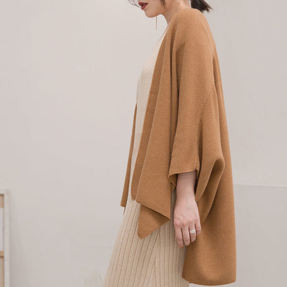 Warm Brown Sweaters Clothing Three Quarter Sleeve Knitted Tops Cardigan