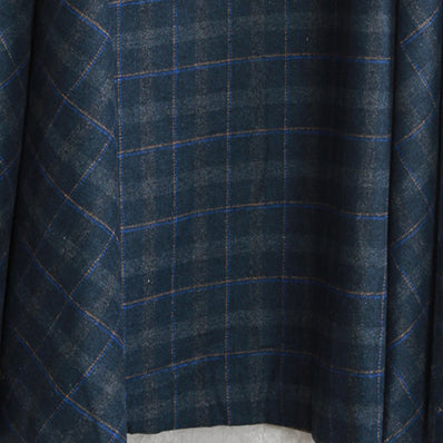 Warm Dark Blue Plaid Knit Dresses Loose Fitting Sleeveless Patchwork Dresses Square Collar Pockets Pullover Dresses