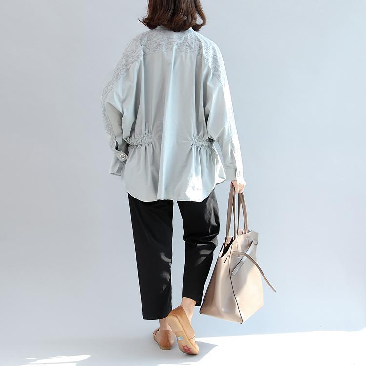 Warm Fall Outfits Gray Embroidery Cotton Tops Loose Shirts