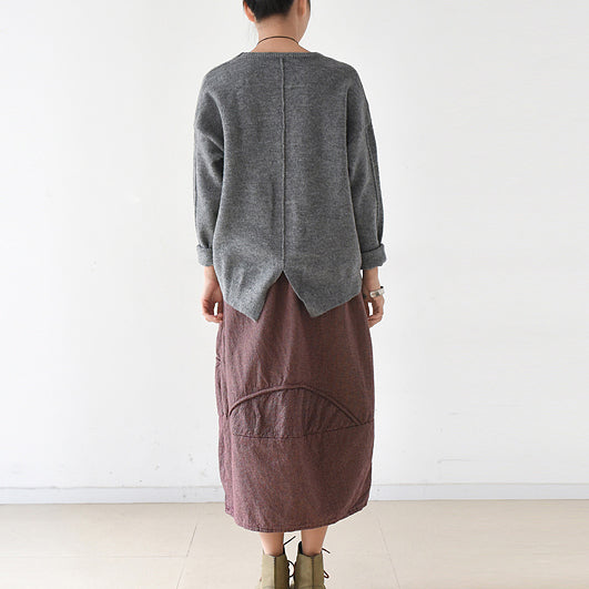 Warm Gray Winter Sweaters Back Open Knit Sweater Tops Causal Winter Pullover
