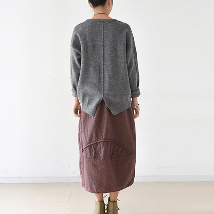 Warm Gray Winter Sweaters Back Open Knit Sweater Tops Causal Winter Pullover
