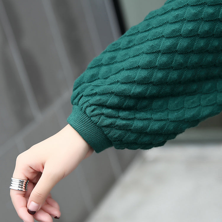 Warm Green Sweater Dresses O Neck Pullover Sweater Fine Long Sleeve Sweater