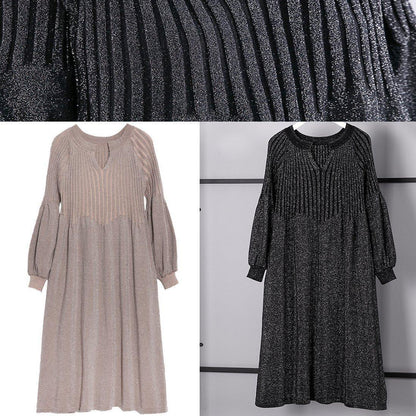 Warm Khaki Sweater Dress Oversized V Neck Winter Dress New Baggy Cinched Winter Dresses