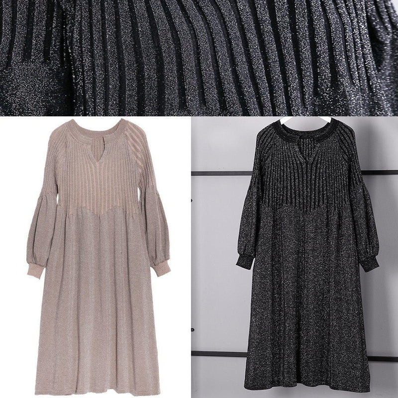 Warm Khaki Sweater Dress Oversized V Neck Winter Dress New Baggy Cinched Winter Dresses