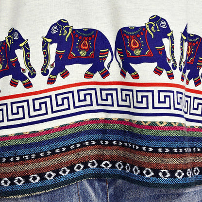 White Animal Prints Cotton Pullover Short Sleeve T Shirt