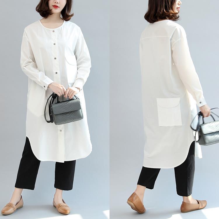 White Baggy Cotton Dresses Loose Long Sleeve Shirt Dress