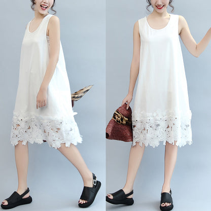 White Cotton Dresses Sundress Sleeveless Maxi Dress