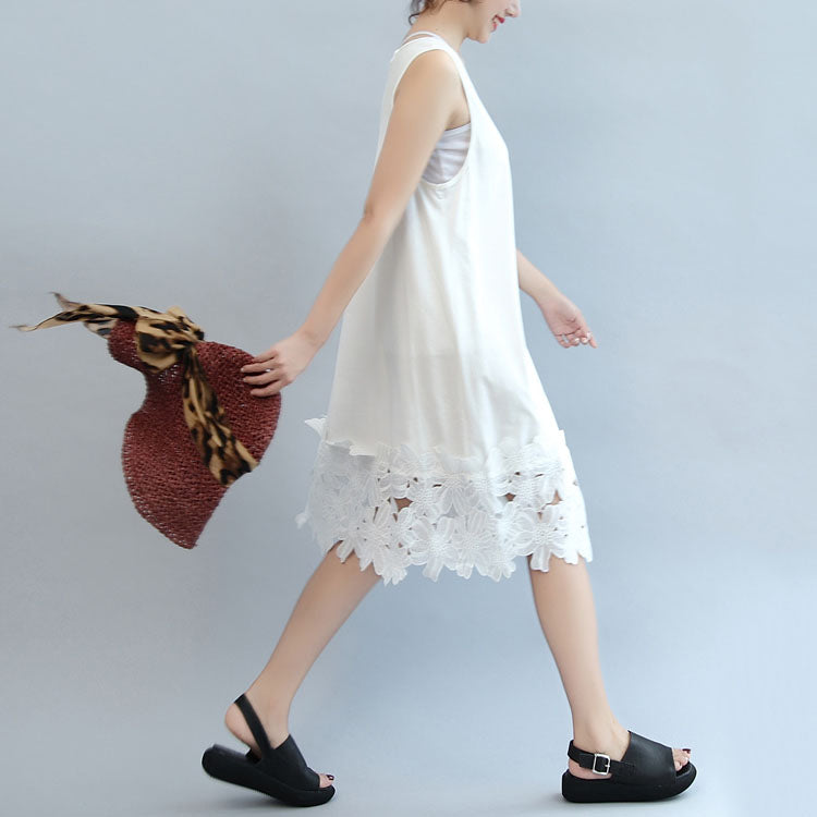 White Cotton Dresses Sundress Sleeveless Maxi Dress