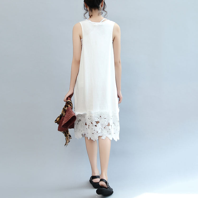 White Cotton Dresses Sundress Sleeveless Maxi Dress