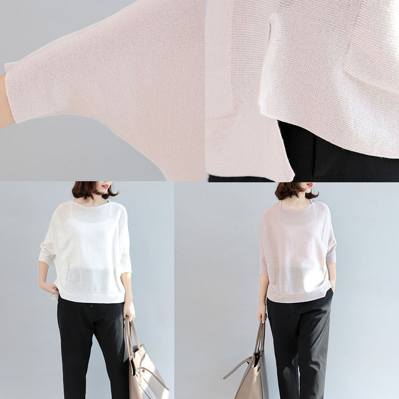 White Cotton Tops Blouse O Neck T Shirt Side Open