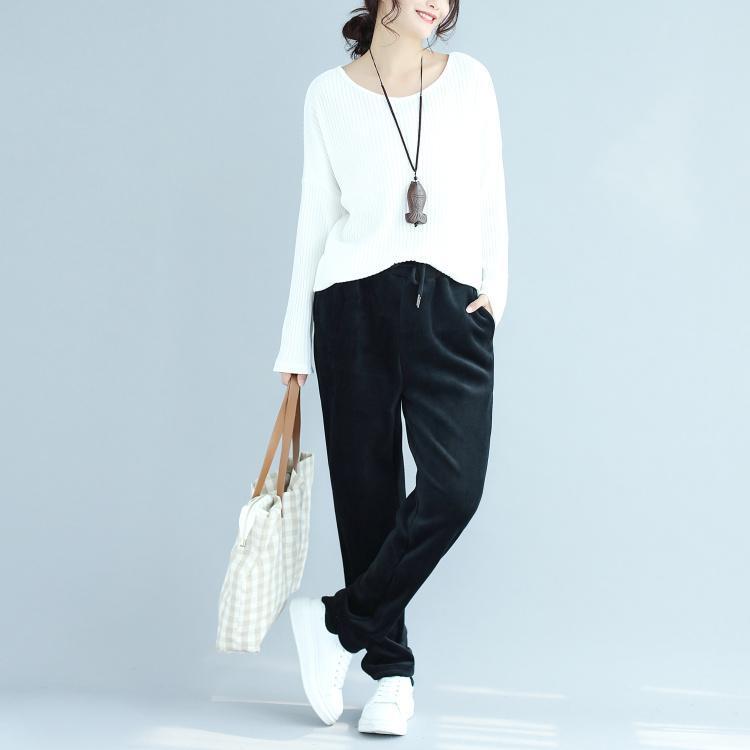 White Woolen Fit Knit Blouse O Neck Sweater Tops