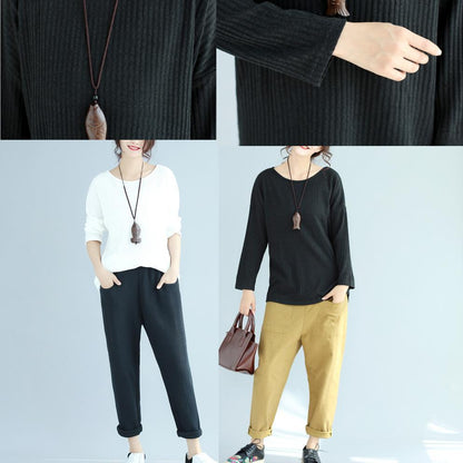 White Woolen Fit Knit Blouse O Neck Sweater Tops